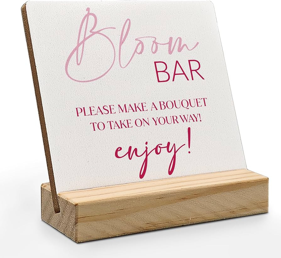 Flower Bar Desk Decor, Pink Bloom Bar Wood Plaque, Flower Bar Sign, Bridal Shower Sign, Wedding A... | Amazon (US)