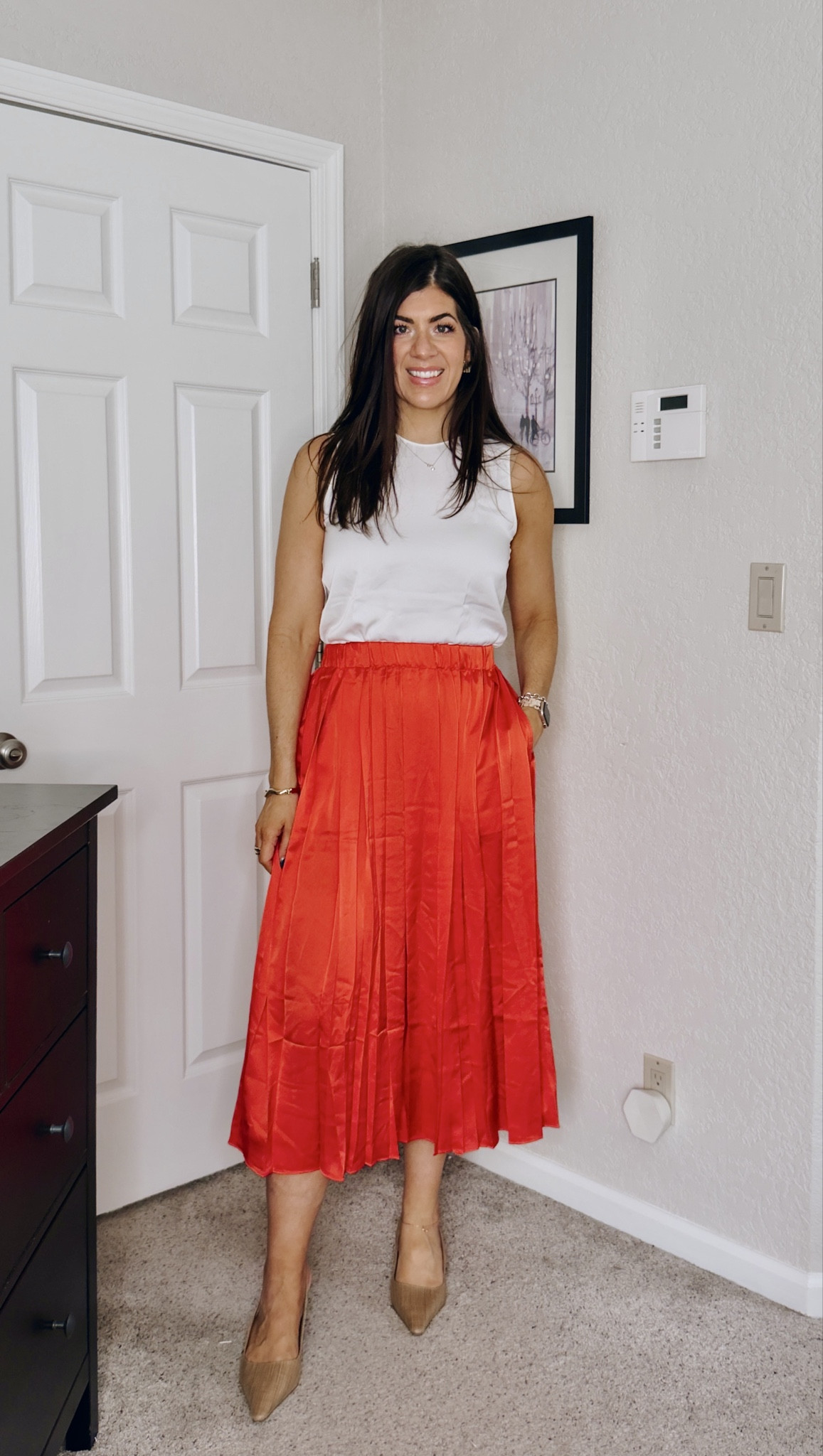 Spring work inspo
In a medium shell top (these have a loose fit)
Medium pleated skirt 

#LTKWorkwear #LTKMidsize #LTKTall