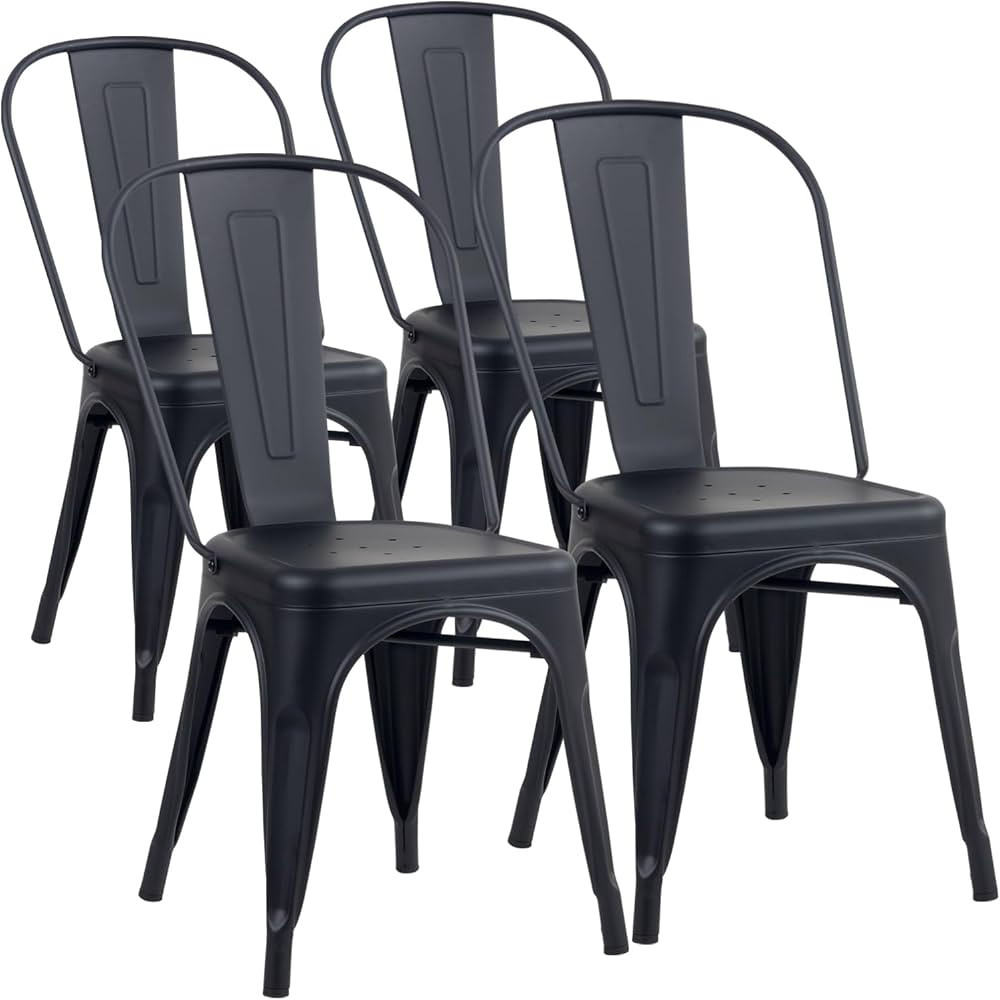 YOUNIKE Metal Dining Chairs Set of 4 Iron Stackable Removable Back Cafe Side Patio Chairs Rubber ... | Amazon (US)