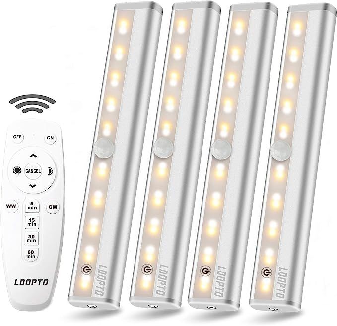 Remote Control Cabinet Light 4PACK, LDOPTO Dimmable 10-LED Wireless Under Counter Lighting, Batte... | Amazon (US)