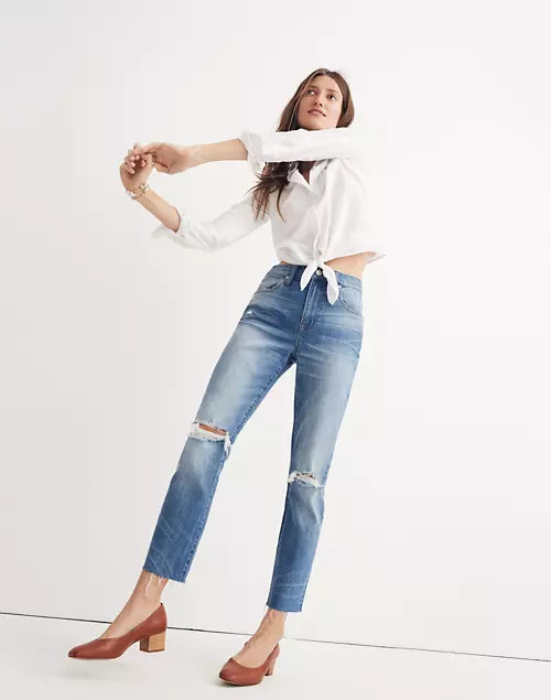 The High-Rise Slim Crop Boyjean: Knee-Rip Edition | Madewell