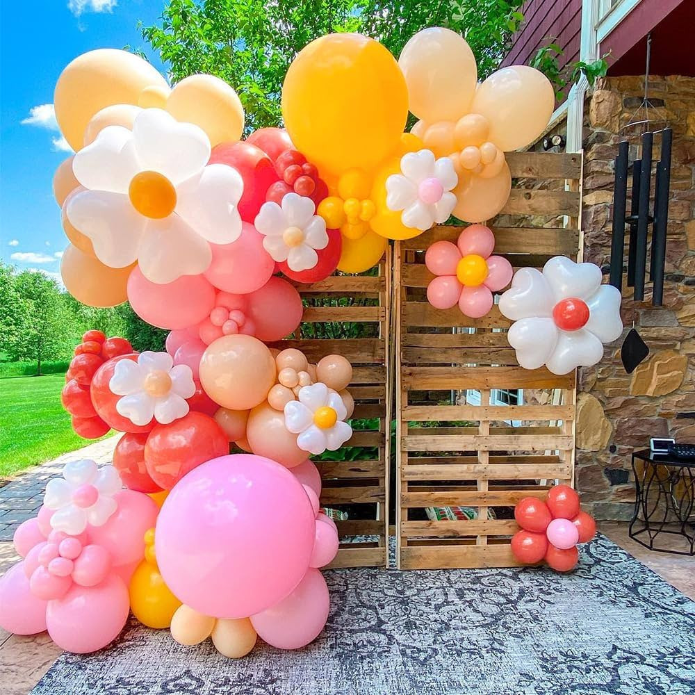 155Pcs Daisy Balloon Arch Garland Kit Macaron Pink Yellow Retro Orange White Heart Balloons with ... | Amazon (US)