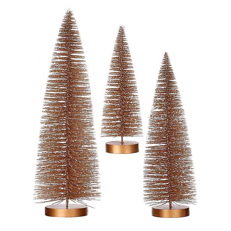Snowy Bronze Bristle Christmas Trees, Set of 3 | Kirklands