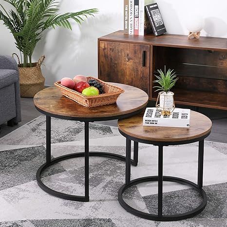 KOTPOP Industrial Nesting Coffee Table for Balcony Living Room,Modern Round Wooden Side Table Set... | Amazon (US)