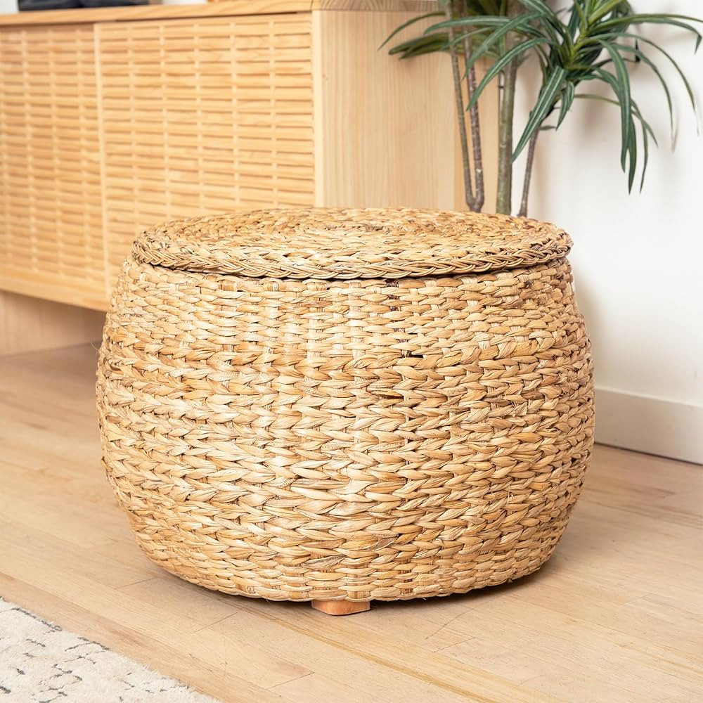 Round Storage Ottoman 24 inch Wicker Coffee Table Rattan Seagrass Foot Rest Stool with Large Lid ... | Amazon (US)