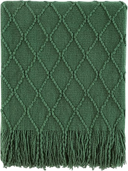 BOURINA Green Throw Blanket Textured Solid Soft Sofa Couch Decorative Knitted Blanket, 50" x 60" ... | Amazon (US)