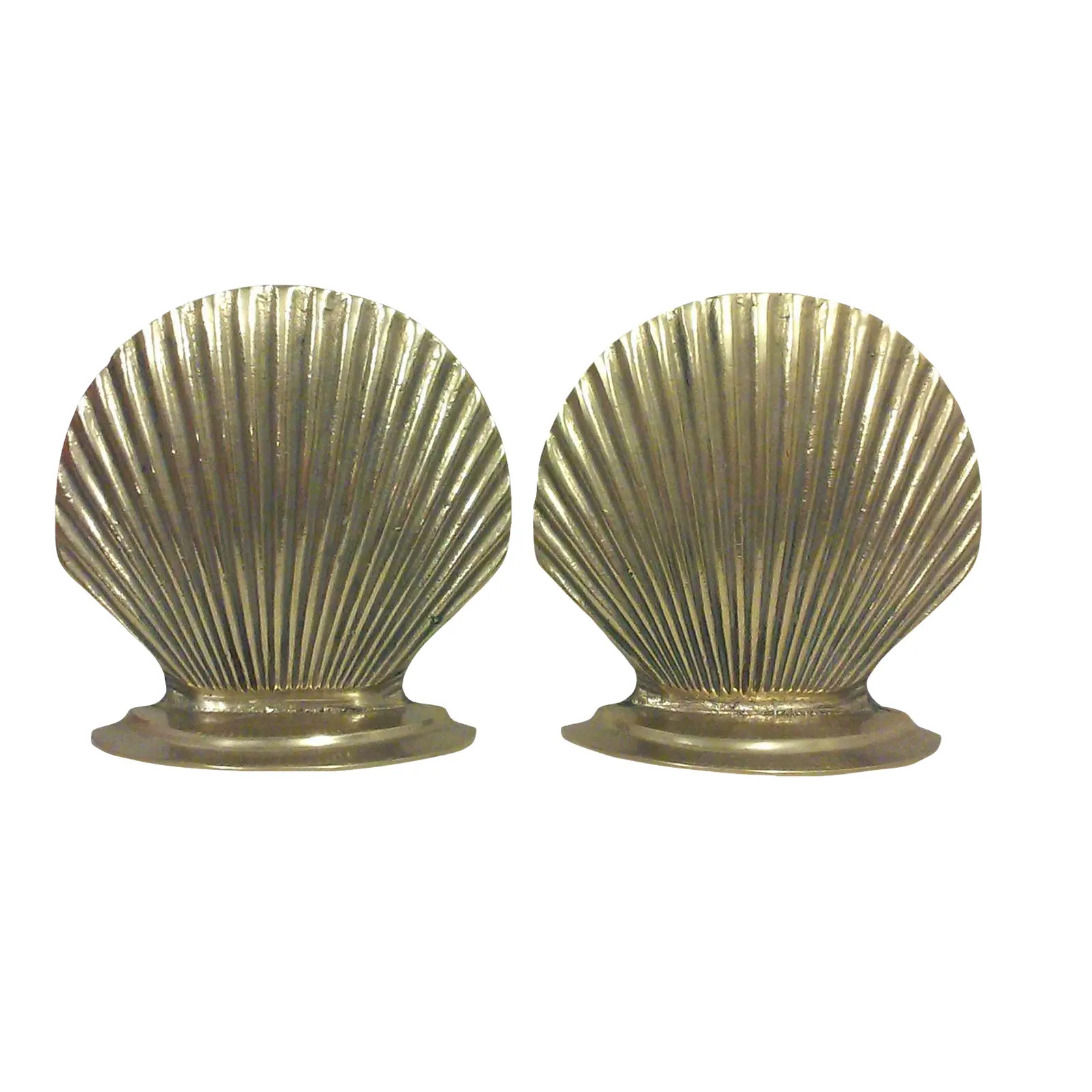 Vintage Solid Brass Shell Bookends - A Pair | Chairish