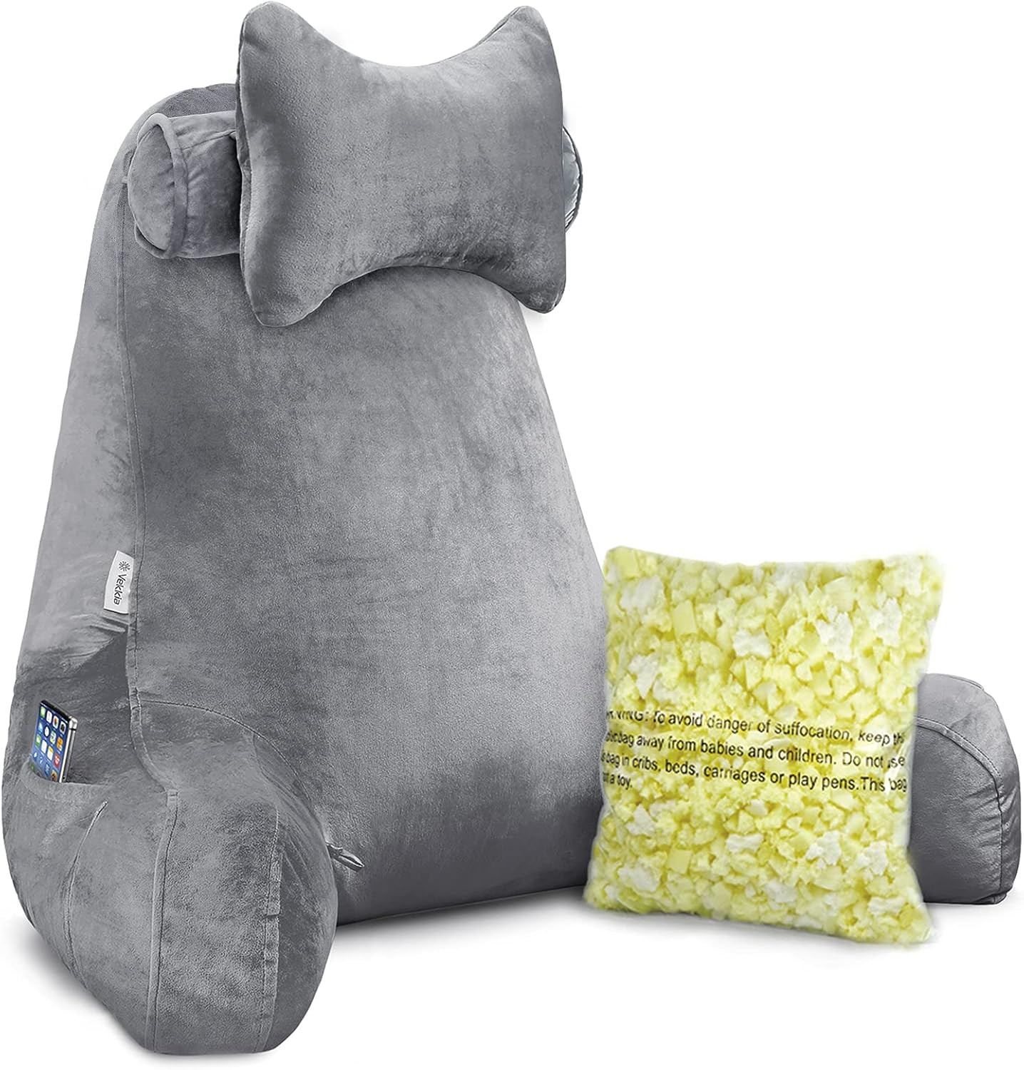 Vekkia Premium Soft Reading & Bed Rest Pillow with Higher Support Arm, Pocket, Free Neck Pillow. ... | Amazon (US)
