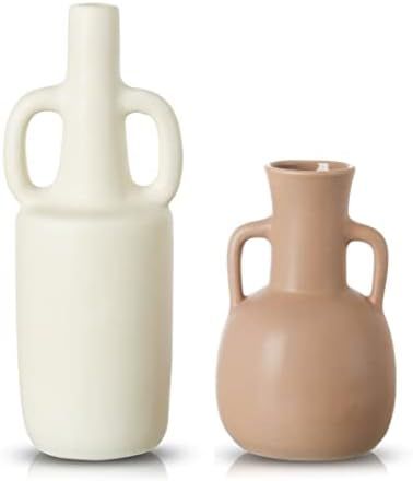 TERESA'S COLLECTIONS Modern Farmhouse Ceramic Vase with Handle for Home Decor, Set of 2 Scandi De... | Amazon (US)