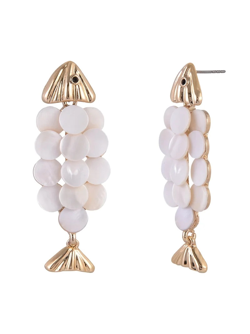 Time and Tru Goldtone Fish with Faux Shell Scales Earring | Walmart (US)