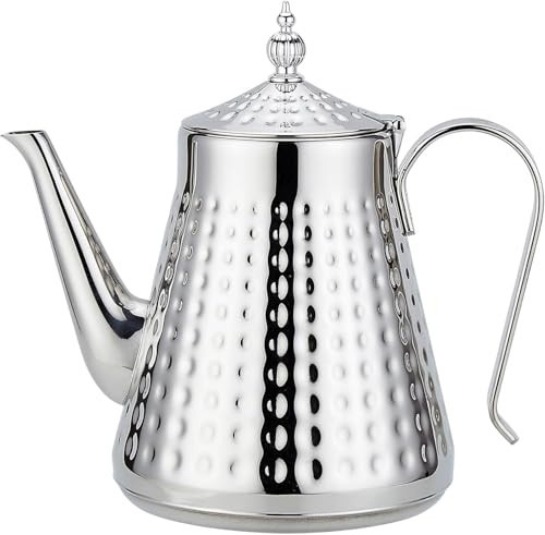 SANQIAHOME 1.6L(54oz) Stainless Steel Hammer Patterned Teapot With Removeable Infuser,Loose leaf cover,Silver | Amazon (US)