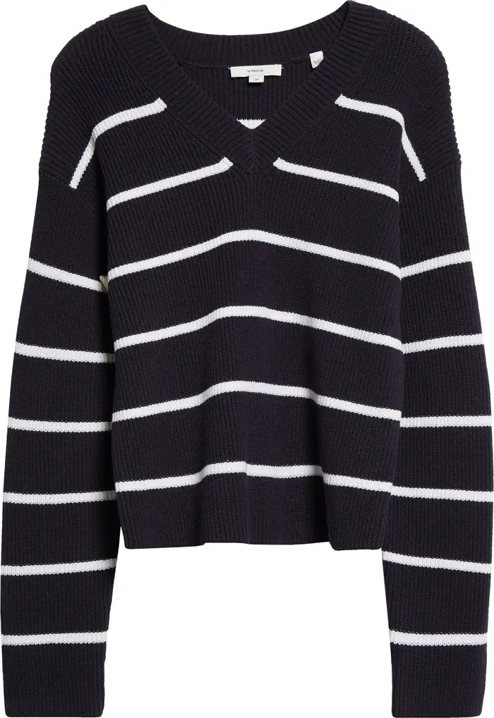 Stripe V-Neck Cotton Blend Sweater | Nordstrom