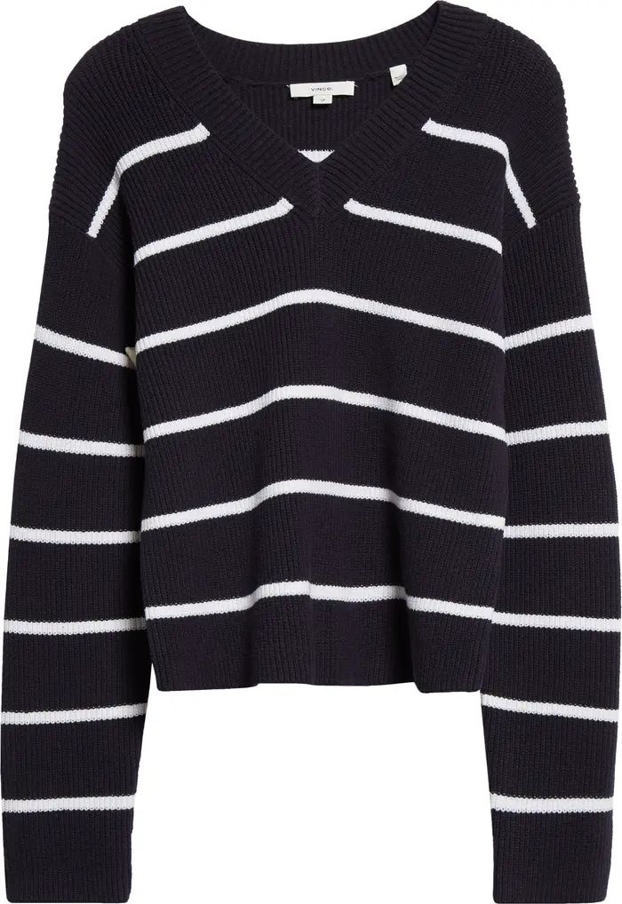 Stripe V-Neck Cotton Blend Sweater | Nordstrom