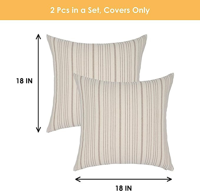 NAVIBULE Pack of 2 Farmhouse Decorative Beige Linen Throw Pillow Covers Striped Textured Cushion ... | Amazon (US)