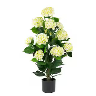 NATURAE DECOR Artificial 37 in. white hydrangea in black pot OUT-HYDWH-37 - The Home Depot | The Home Depot