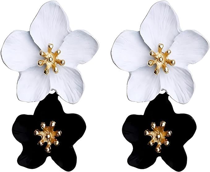 Blingsoul Black and White Flower Earrings - Floral Dangle Statement Earrings for Women Girls Jewe... | Amazon (US)
