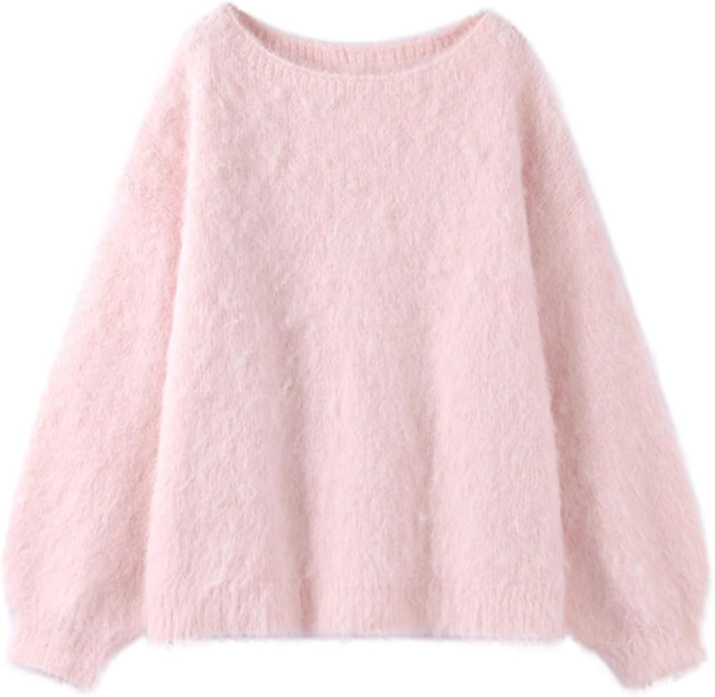 Women's Off Shoulder Angora Knit Sweater Loose Fit Long Sleeve Casual Pullover for Daily Fall Win... | Amazon (US)