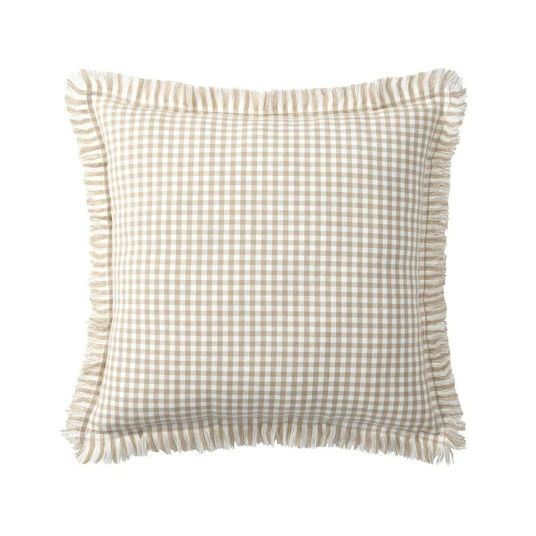 My Texas House 20" x 20" Olivia Taupe Gingham Cotton Decorative Pillow Cover | Walmart (US)