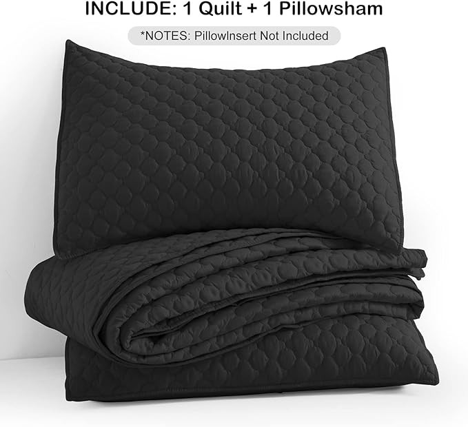 Quilt Set Twin Size Black Bedspread, Modern Style Quilted Clouds Pattern Soft Coverlet Set Lightw... | Amazon (US)
