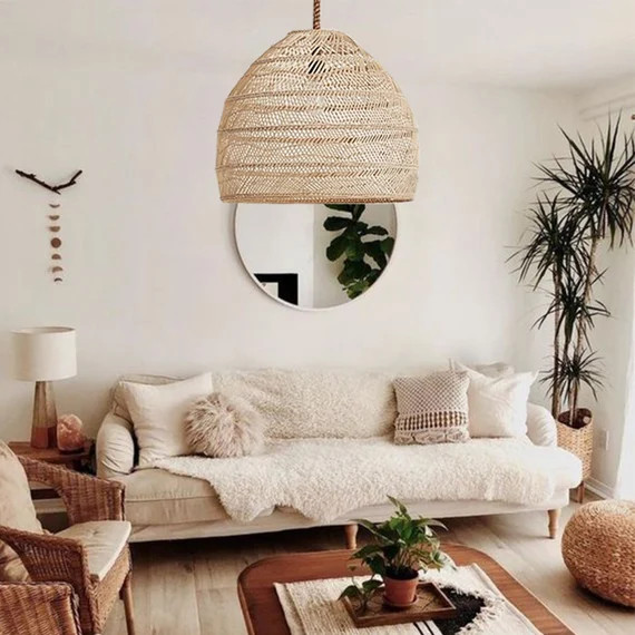 Natural Rattan Pendant LightWoven Lamp ShadeWicker Hanging | Etsy | Etsy (US)
