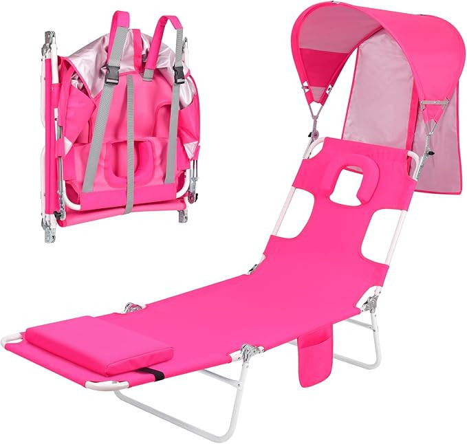Backpack Beach Tanning Chair with Canopy Sun Shade & Face Hole, 6 Position Folding Lounge Sun Cha... | Amazon (US)