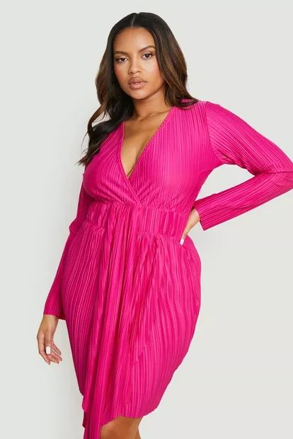 Plus Plisse Drape Wrap Dress | Boohoo.com (US & CA)