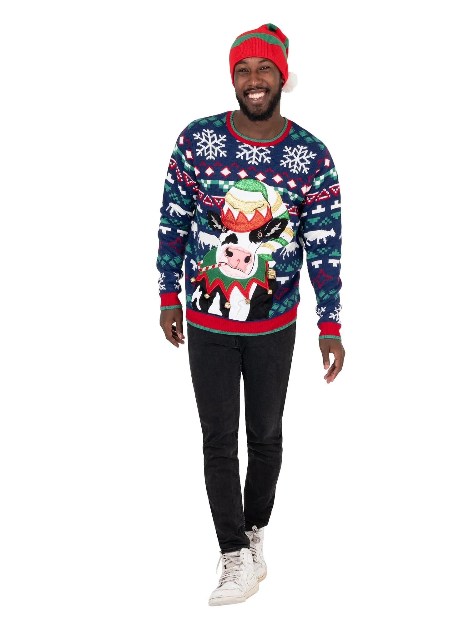 Jollidays Men's Elf Cow Pullover Christmas Sweater, Sizes S-XL | Walmart (US)