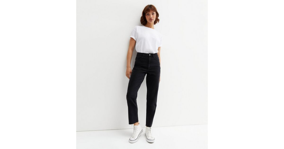 Black Ankle Grazing Hannah Straight Leg Jeans | New Look | New Look (UK)