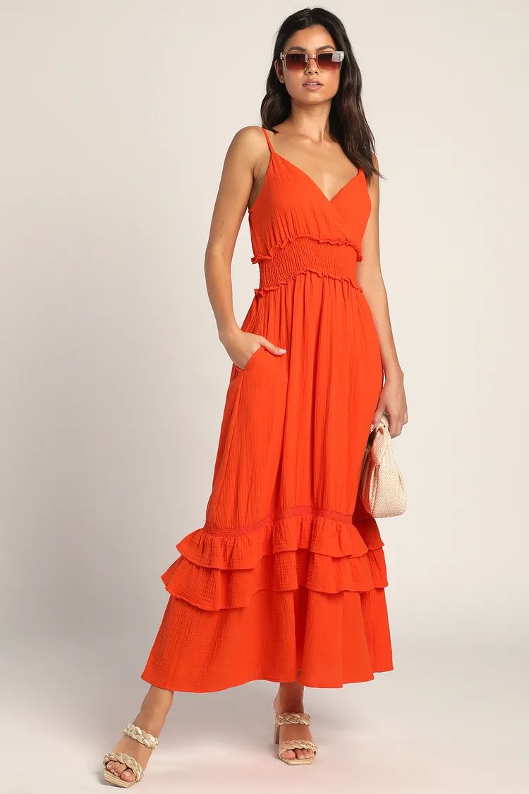 Crushing in Cabo Orange Tiered Maxi Dress With Pockets | Lulus (US)