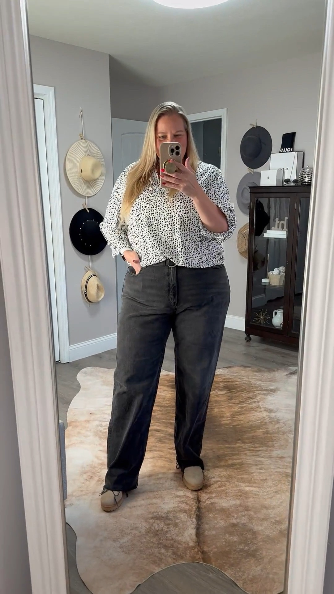 Date Night Outfit with these relaxed fit jeans in this washed black color. I styled with a cute blouse and sneakers. 

I’m 5’7” 245lbs normally an 18/20 with tall inseam wearing an 35L (Size 20 Tall) in the jeans, 2X in top, and shoes fit TTS. The top and shoes are sold out so linking similar options. 

Size 18
Size 20
Plus size jeans
Tall jeans
Long jeans
Plus size ootd
Boots 
Date night outfit 

#LTKStyleTip #LTKPlusSize #LTKWatchNow