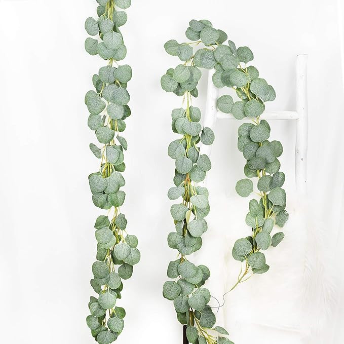 DearHouse 2pc Artificial Eucalyptus Garland Faux Silk Eucalyptus Leaves Vines Handmade Garland Gr... | Amazon (US)