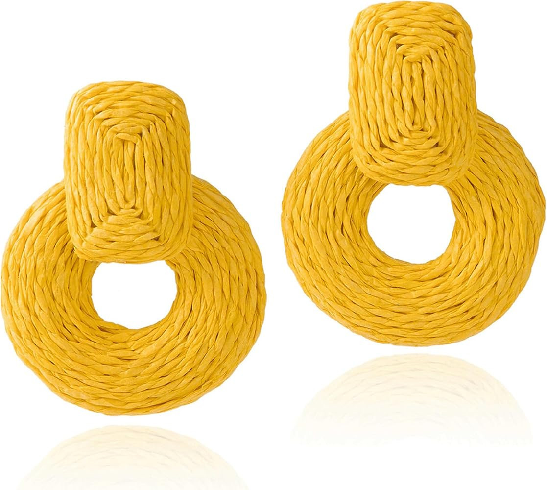 ATIMIGO Handmade Statement Raffia Earrings Cute Boho Rattan Dangle Earrings Lightweight Straw Wra... | Amazon (US)