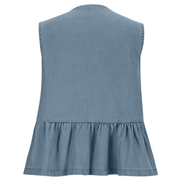 Hvyesh Women Denim Vest Top Tie Front Peplum Top Sleeveless Jean Shirt Ruffle Tank Top Going Out ... | Walmart (US)