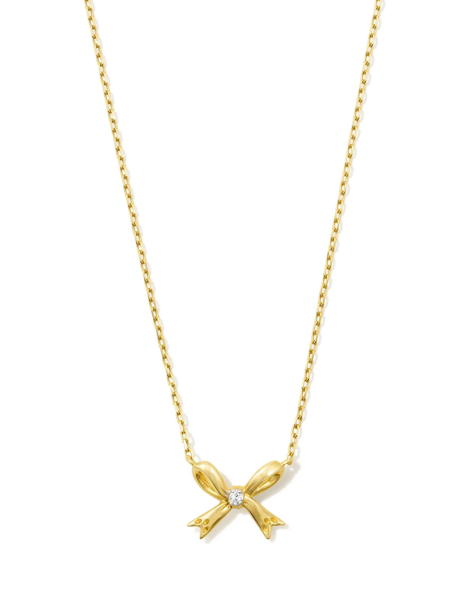 Tiny Bow 14k Yellow Gold Pendant Necklace in White Diamond | Kendra Scott