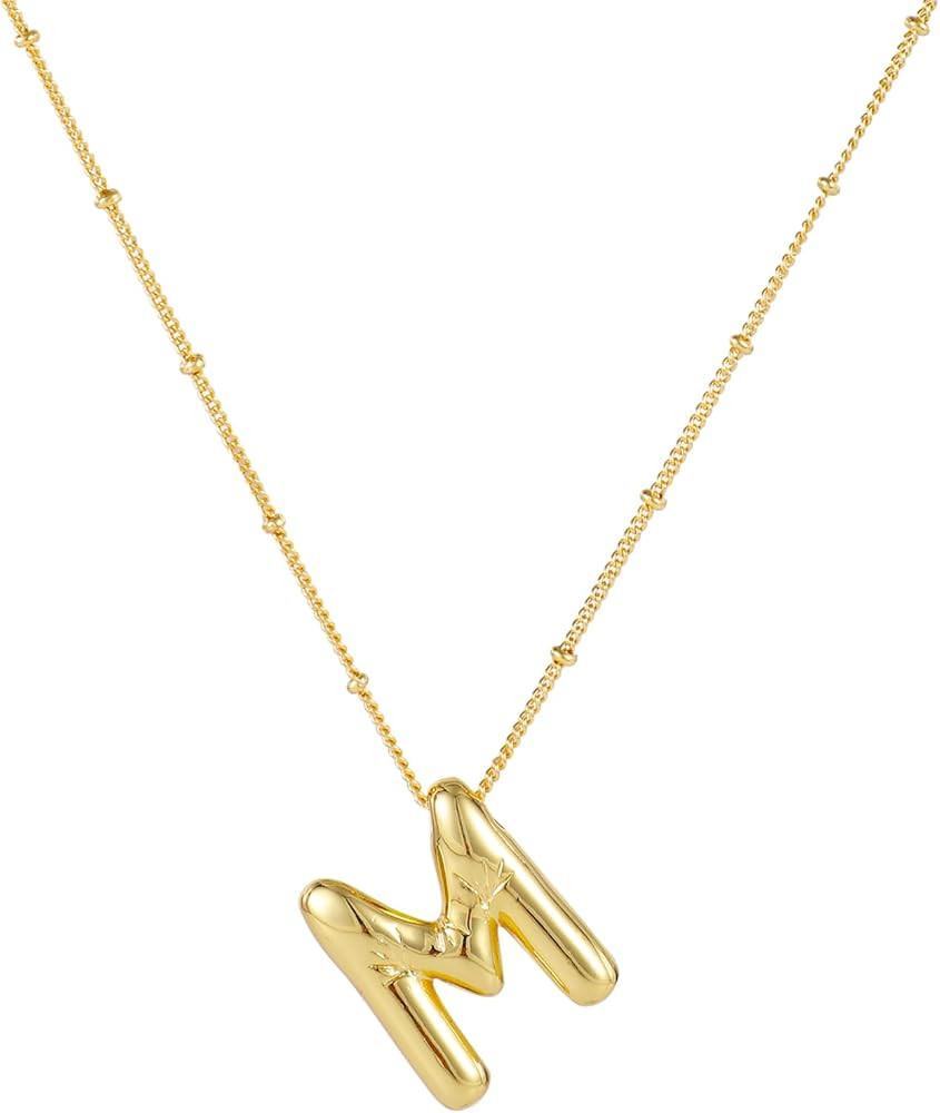 Bubble Letter Necklace, 14k Gold Plated Balloon Initial Necklace Personalized Balloon Alphabet Pe... | Amazon (CA)