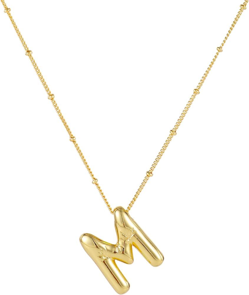 Bubble Letter Necklace, 14k Gold Plated Balloon Initial Necklace Personalized Balloon Alphabet Pe... | Amazon (CA)
