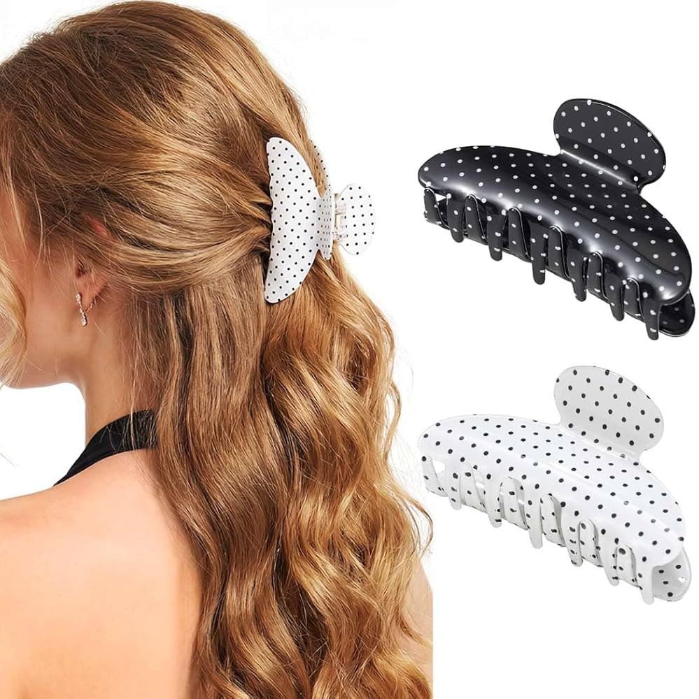 CAKURE Polka Dot Claw Clip Cute Hair Clips Hair Accessories for Women (Pack of 2) (a-white&black) | Amazon (US)