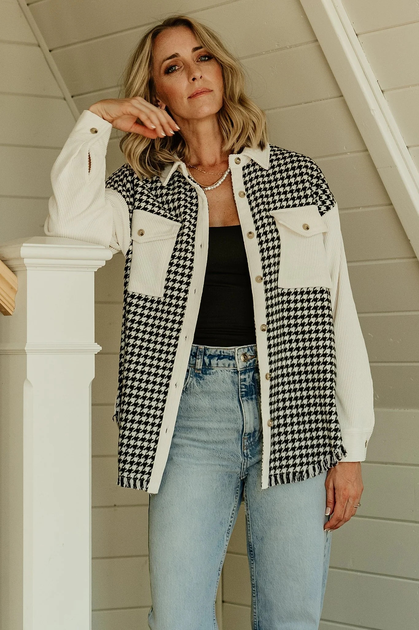 Montreal Houndstooth Shacket | Ivory + Black | Baltic Born