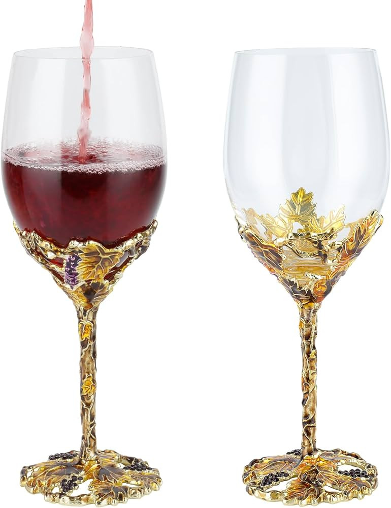 Enamel Transparent Goblet Red Wine Glass 2 Pieces Elegant Enamel Long Stem Glasses for Home,Weddi... | Amazon (US)