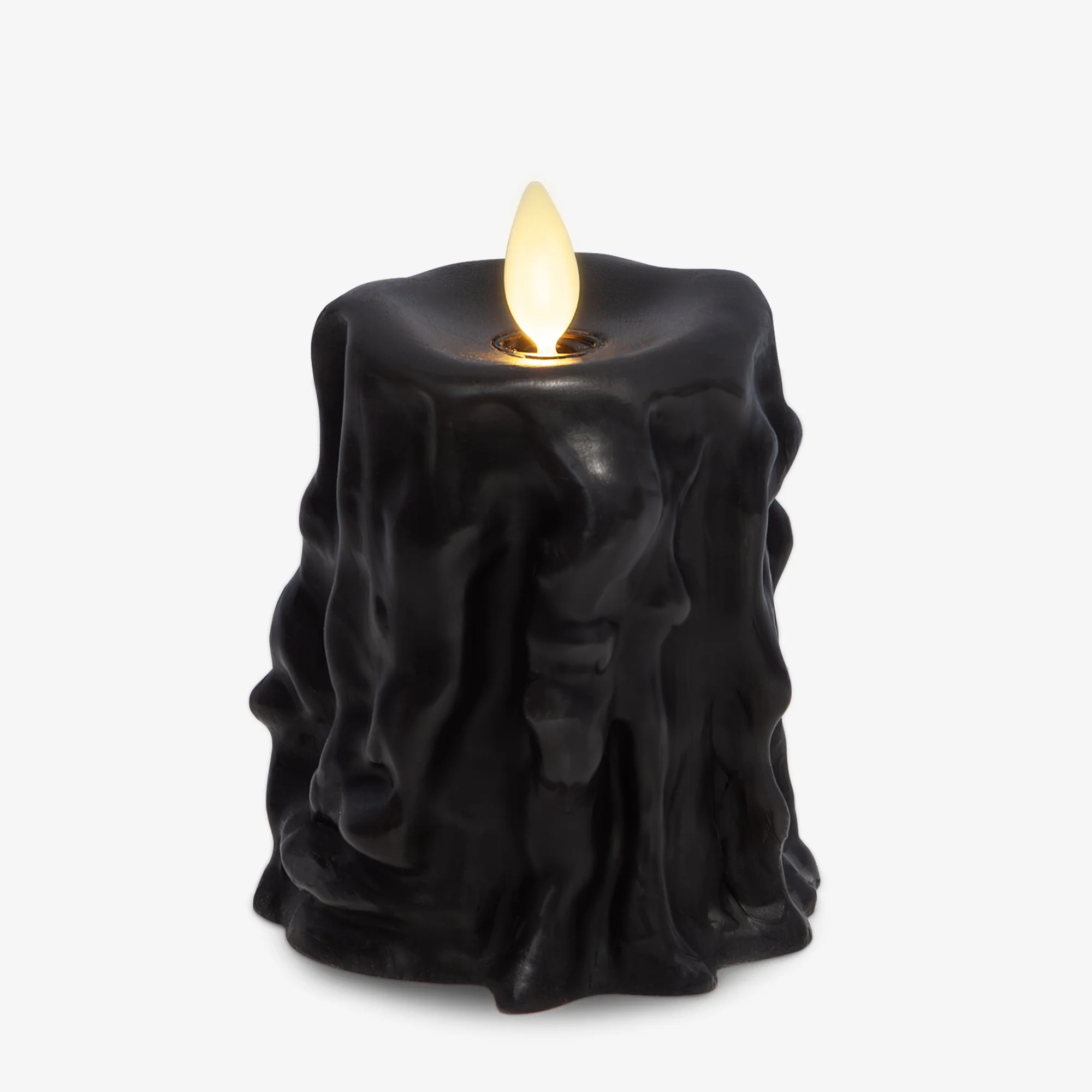 Black Heavy Wax Drip Flameless Candle Slim Pillar | Luminara