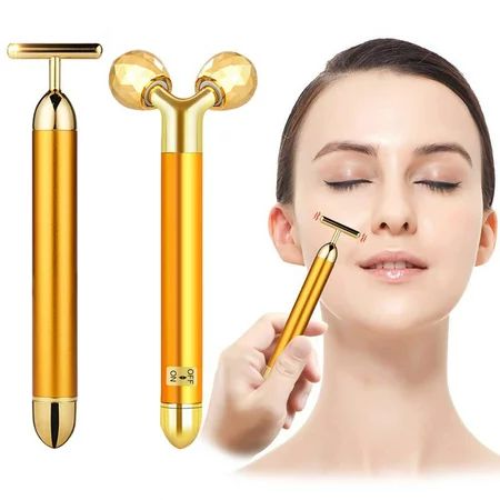 2-IN-1 Beauty Bar 24k Golden Pulse Facial Face Massager, Electric Waterproof 3D Roller and T-Shape F | Walmart (US)