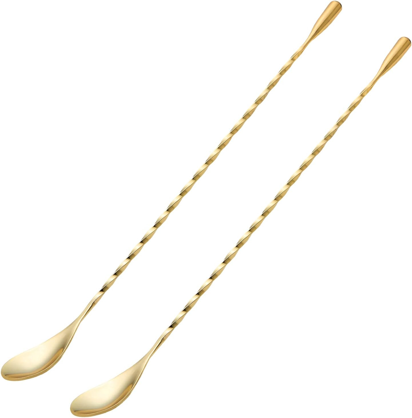 Bar Spoon Cocktail Mixing Stirrers, 2Pcs, 12” Long Handle, Gold | Amazon (US)
