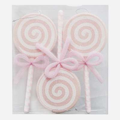 Mrs. Claus' Bakery 3-Count Pink Lollipop Shatterproof Ornaments | At Home