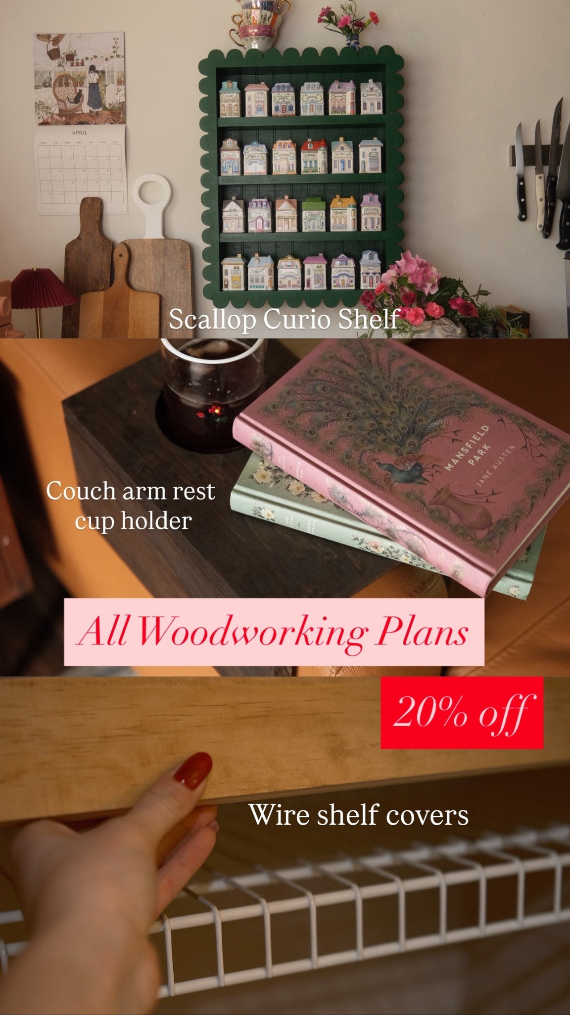 All my woodworking plans are 20% off today and tomorrow!

Wire shelf covers, arm rest, wire shelf covers