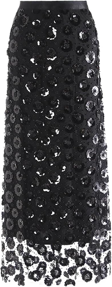 Women's High Waist Patchwork Beading Mesh Bodycon Midi Skirt Lace Spliced Flower Casual Fashion S... | Amazon (US)