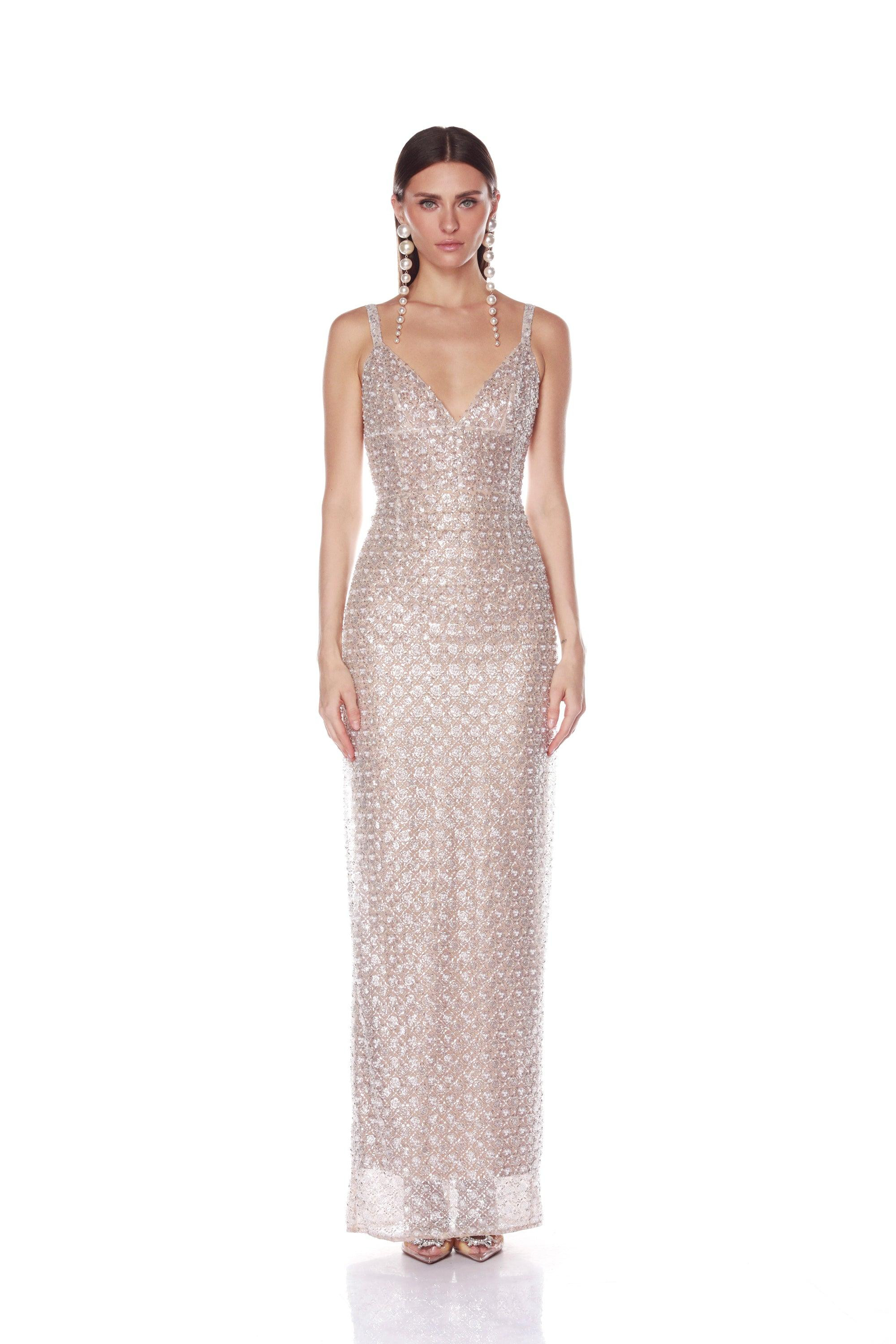Allegra Silver Sequin Maxi Dress | Bronx and Banco