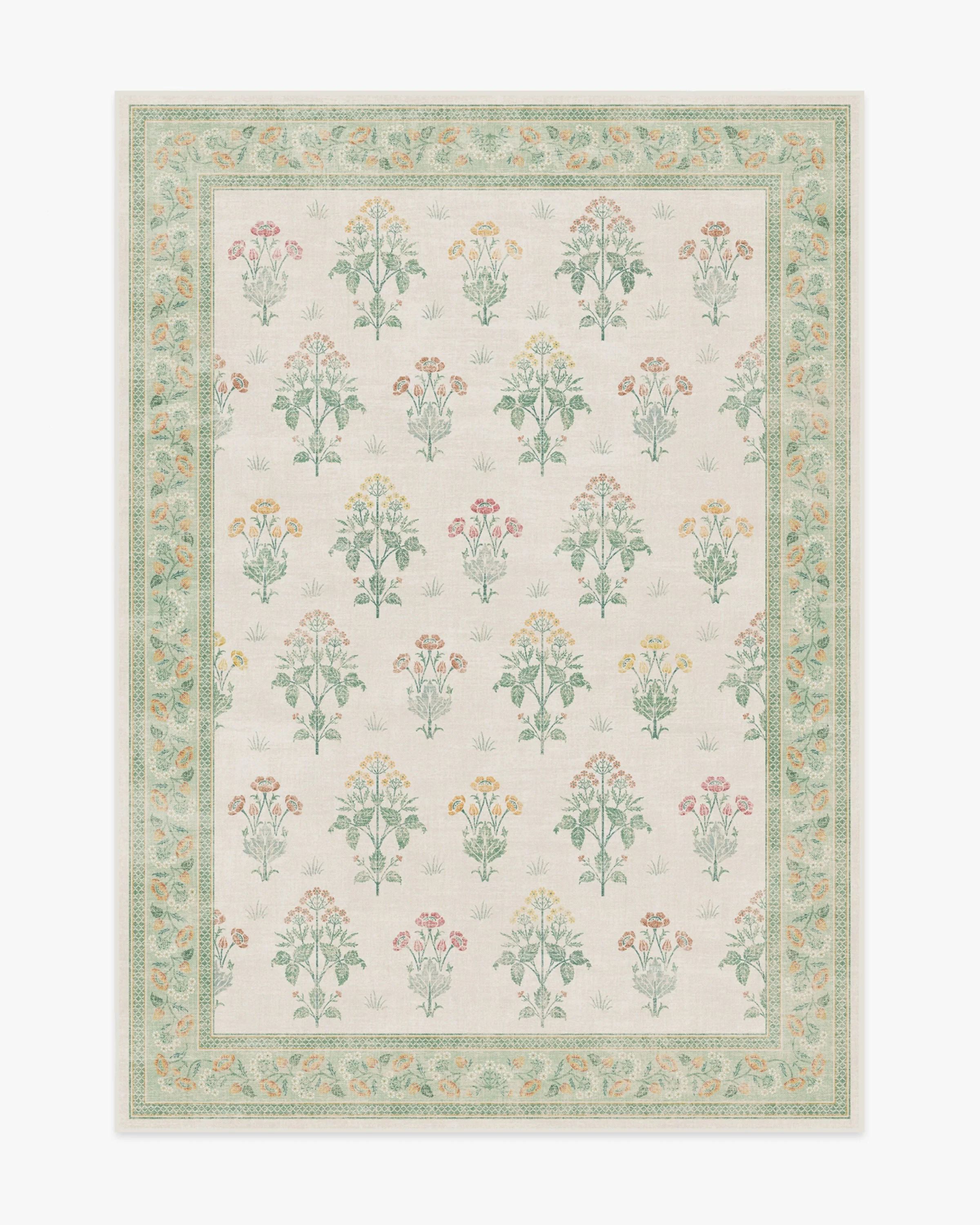 Meadow Sweet Ivory & Green Rug | Ruggable