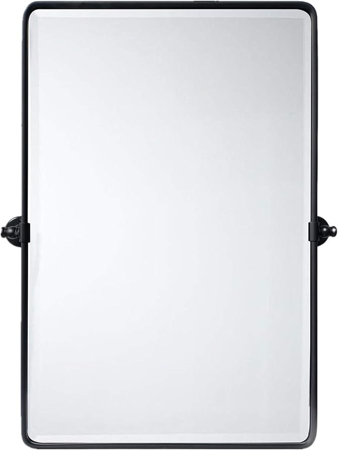 TEHOME Matt Black Pivot Rectangle Bathroom Vanity Mirrror Farmhouse Tiltable Rounded Metal Framed... | Amazon (US)