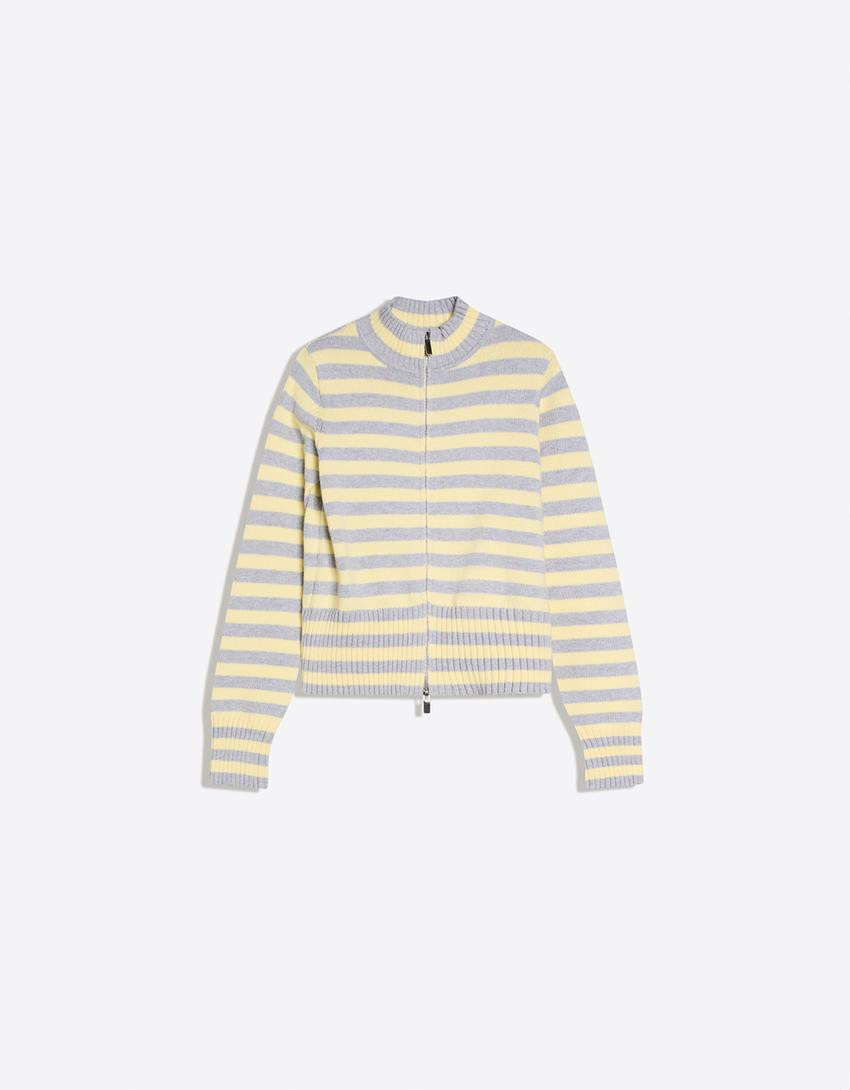Striped zip cardigan - Sweaters and cardigans - Women | Bershka UK