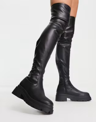 ASOS DESIGN Kieran chunky flat over the knee boots in black | ASOS (Global)